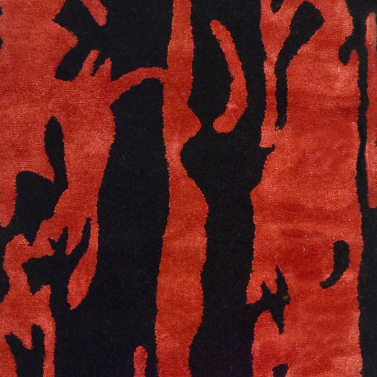Handmade Black and Red Wool Abstract 5' x 8' Rug