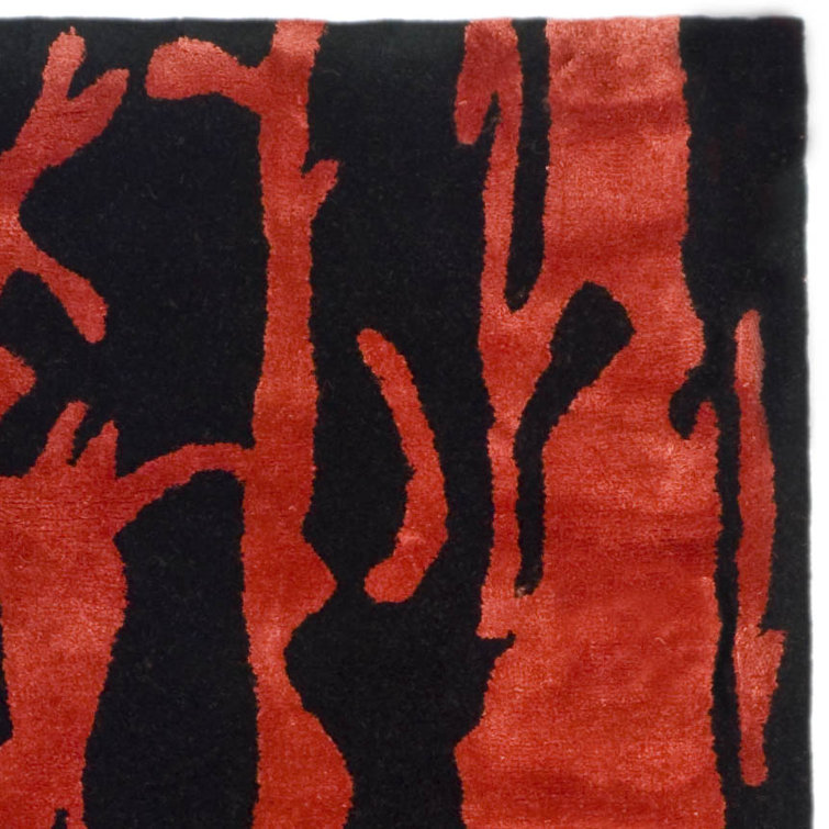 Handmade Black and Red Wool Abstract 5' x 8' Rug