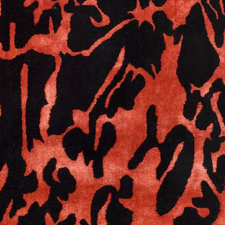 Handmade Black and Red Wool Abstract 5' x 8' Rug