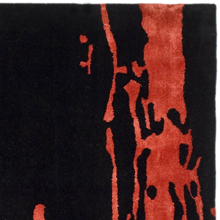 Handmade Black and Red Wool Abstract 5' x 8' Rug