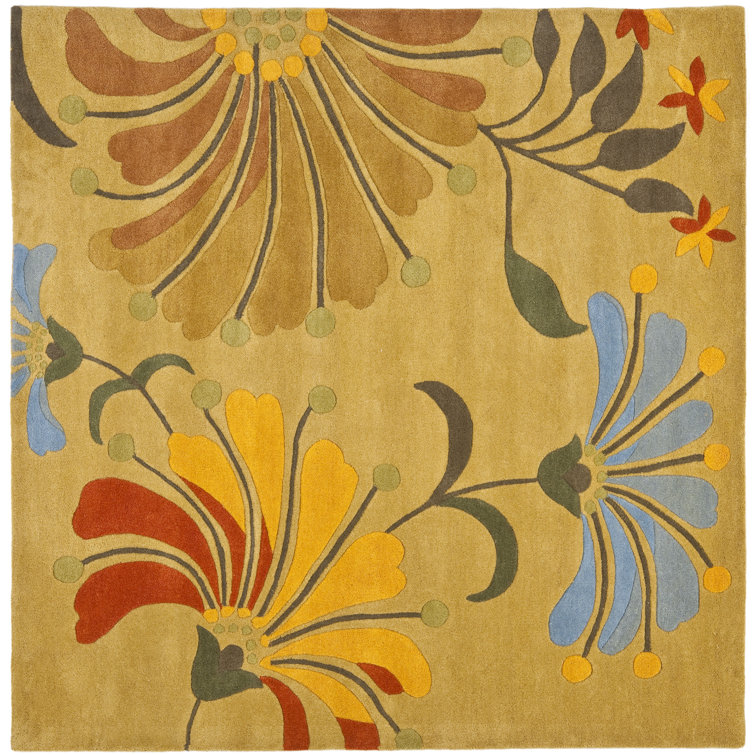 Hand-Tufted Golden Olive Square Wool-Viscose Blend Area Rug - 6'