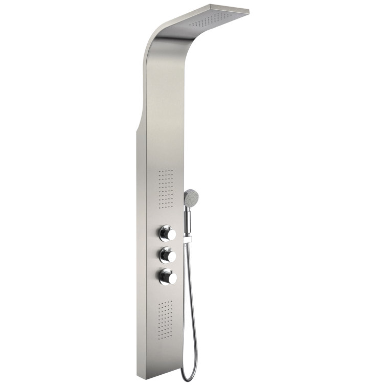 Arc 64'' Brushed Stainless Steel Shower Panel with LED Rainfall Head