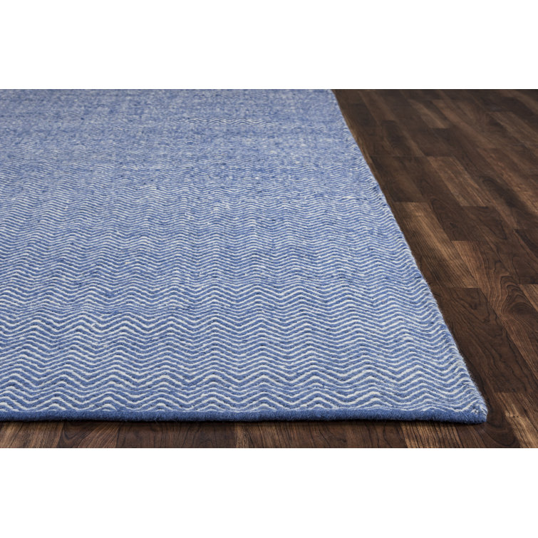 Handmade Blue and White Wool Tufted Rectangular Rug 8' x 10'