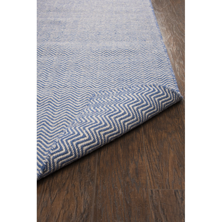 Handmade Blue and White Wool Tufted Rectangular Rug 8' x 10'