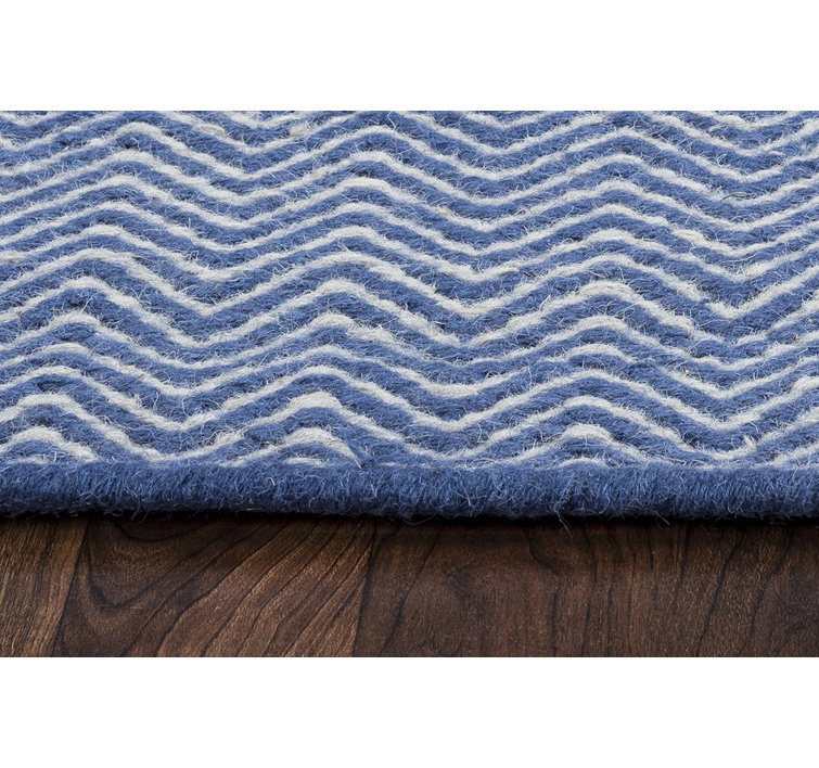 Handmade Blue and White Wool Tufted Rectangular Rug 8' x 10'