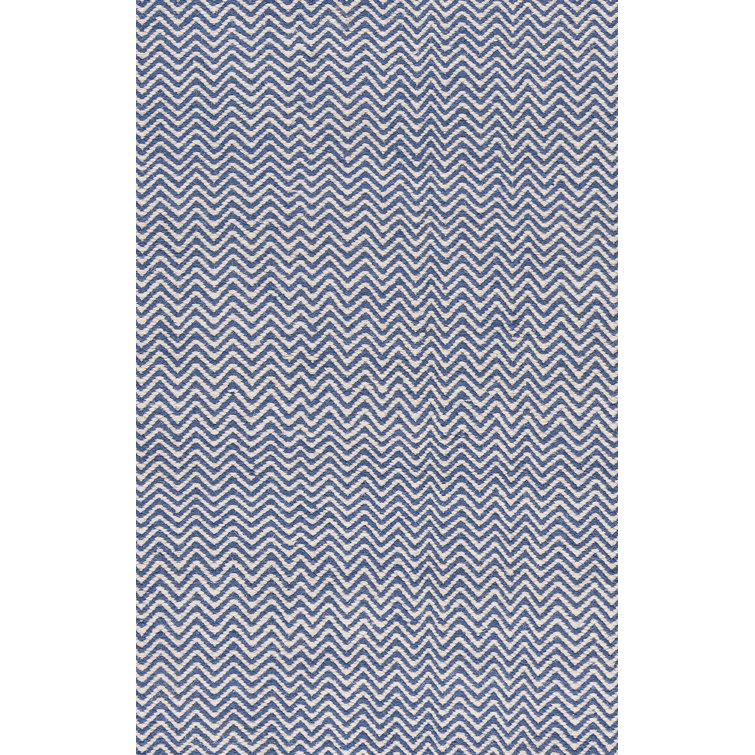 Handmade Blue and White Wool Tufted Rectangular Rug 8' x 10'