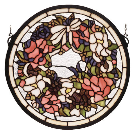Mahogany Bronze Floral Stained Glass Window Panel, 15" x 15"