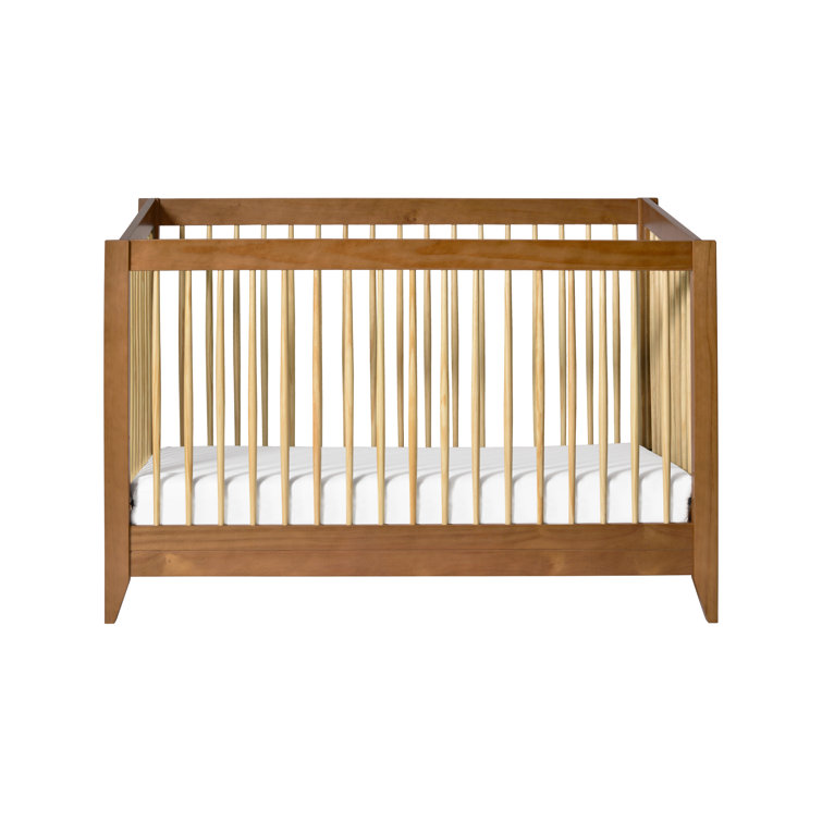 Chestnut and Natural Mid-Century Modern Convertible Crib