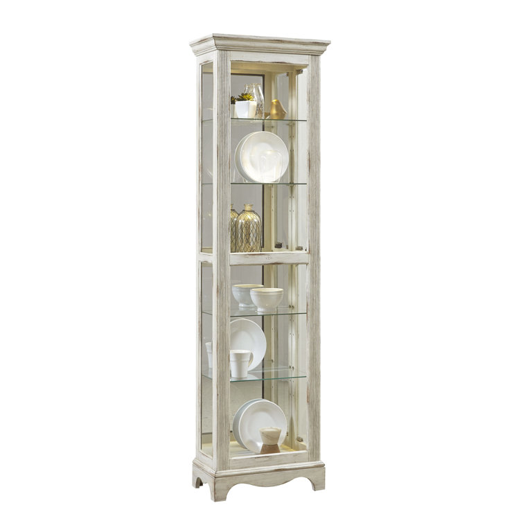 Weathered White Lighted Curio Cabinet with Adjustable Shelves