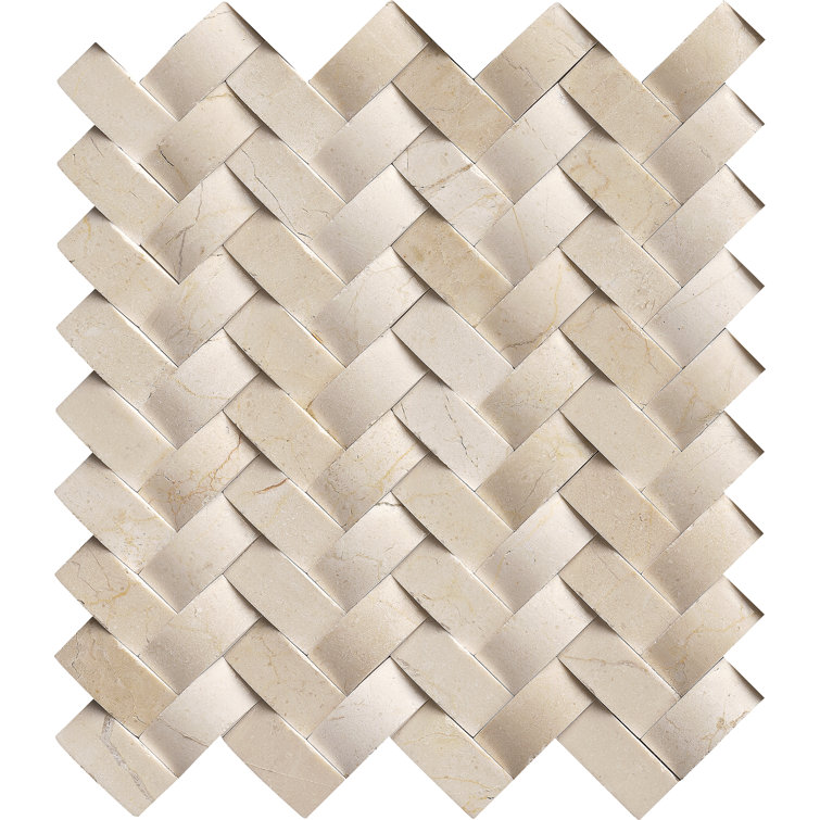 Beige Polished Marble Herringbone Mosaic Wall Tile