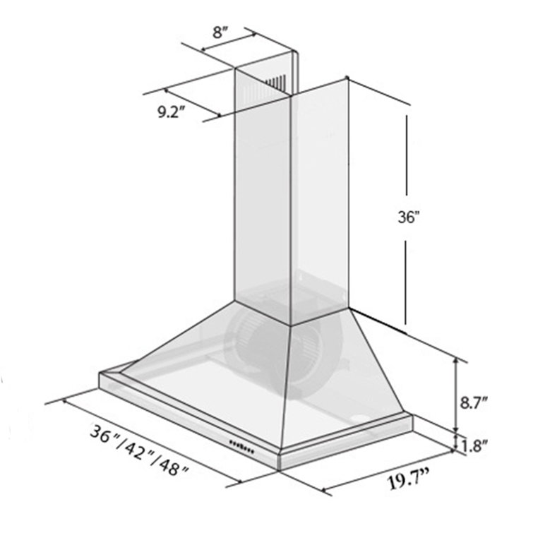 36" Hand-Hammered Copper Convertible Wall Mount Range Hood