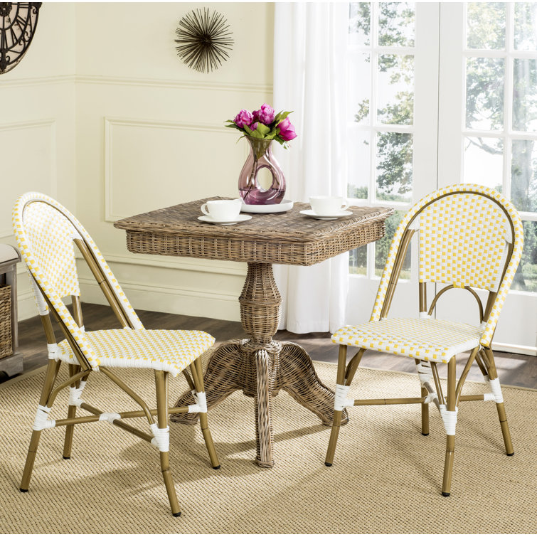 Yellow and White Wicker Aluminum Armless Side Chair Set
