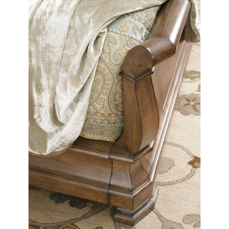 California King Brown Wood Sleigh Bed with Headboard