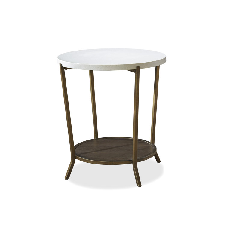 Brown Round Wood and Metal Transitional End Table