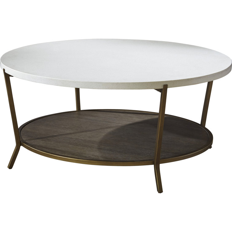 Transitional Round Wood & Stone Coffee Table, 42 Inch, Brown