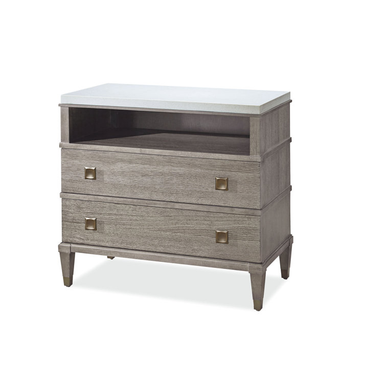 Transitional Brown 2-Drawer Nightstand with Stone Top