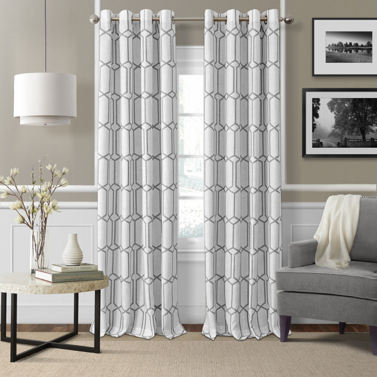Golden Yellow Geometric Room Darkening Grommet Drapes