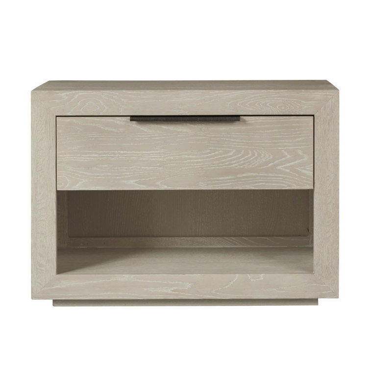 Quartz Gray Oak 1-Drawer Nightstand with Open Shelf
