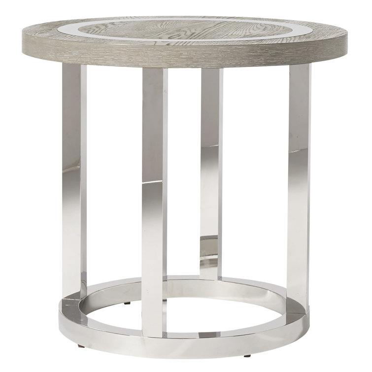 Modern Round Brown Wood and Metal End Table