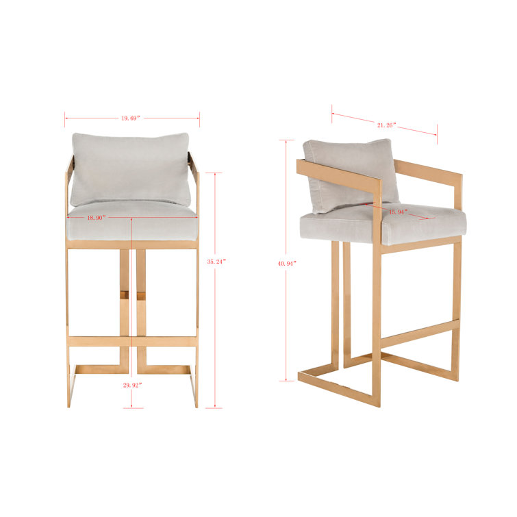 Taraji Almond Velvet and Gold Metal Bar Stool
