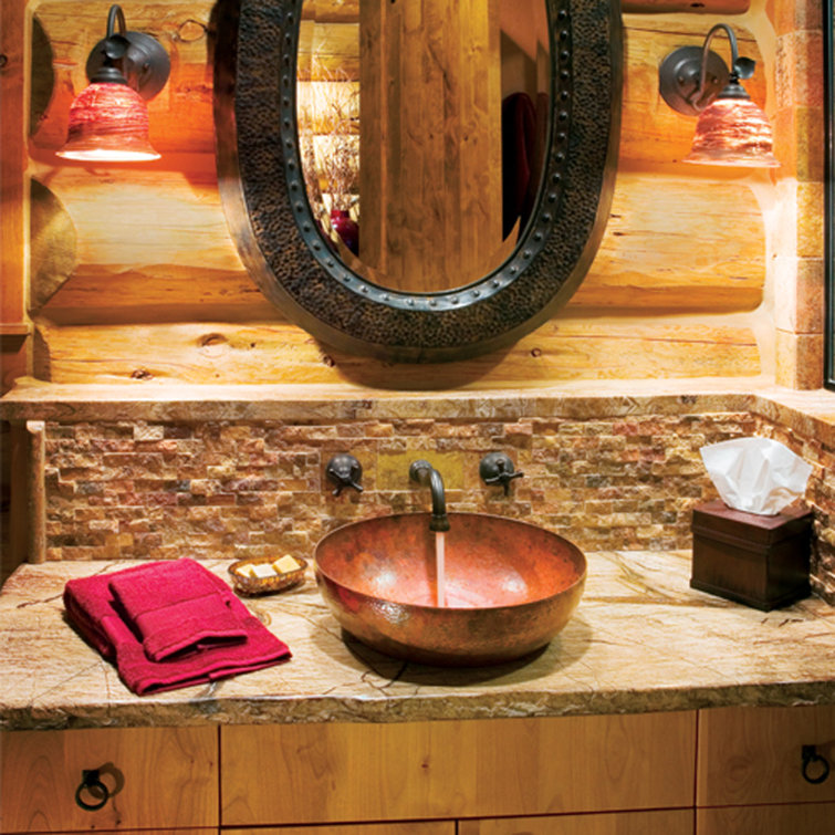 Hand-Hammered Copper Round Vessel Bathroom Sink