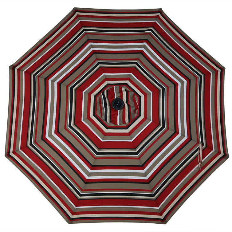 9' Awning Stripe Aluminum Market Umbrella with Solar LED Lights