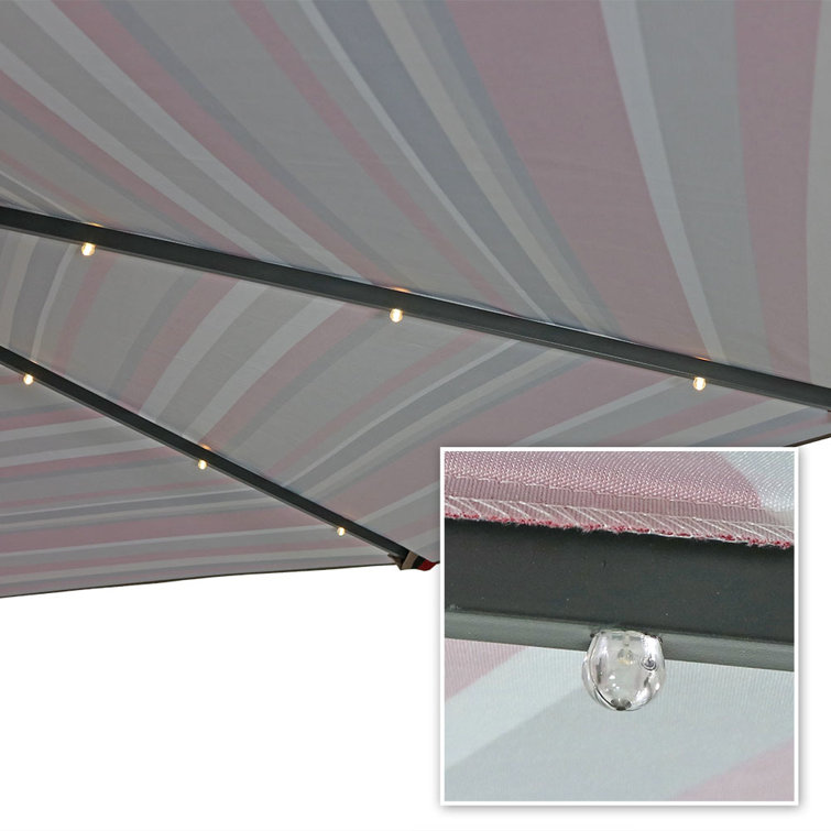 9' Awning Stripe Aluminum Market Umbrella with Solar LED Lights
