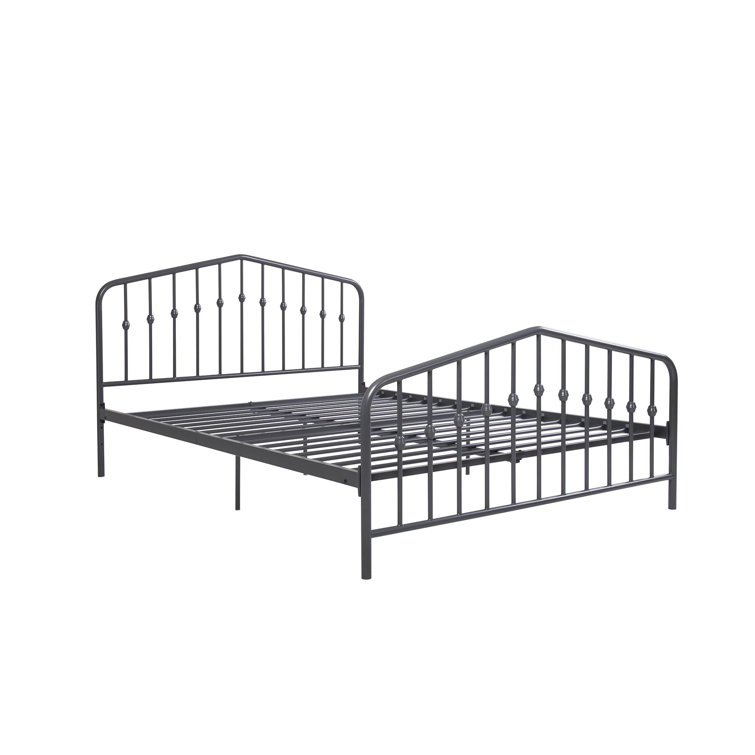Gray Queen Metal Platform Bed with Headboard and Slats