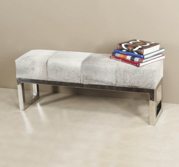 Moro 45'' Polished Steel and Genuine Leather Bench