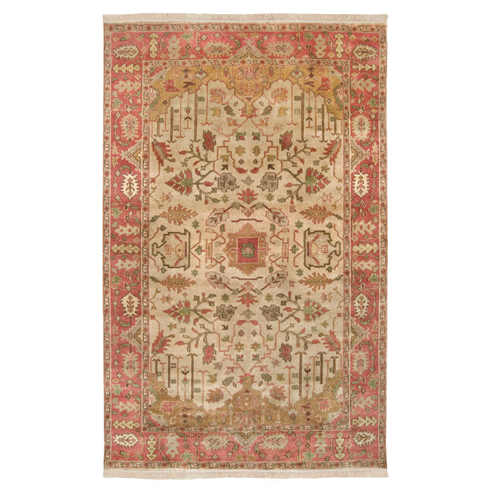 Adana Red Geometric Hand-Knotted Wool Area Rug, 3'9" x 5'9"