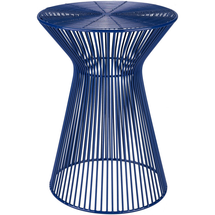 Dark Blue Metal Pedestal Round End Table