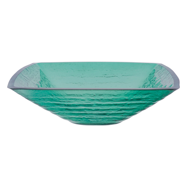 Green Lacquered Glass Square Above-Counter Bathroom Sink