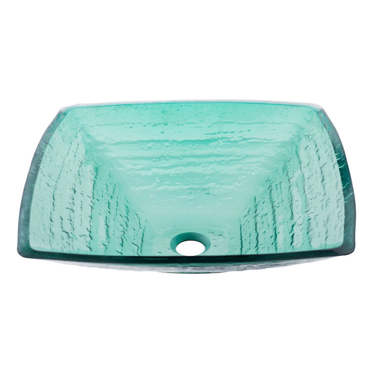 Green Lacquered Glass Square Above-Counter Bathroom Sink