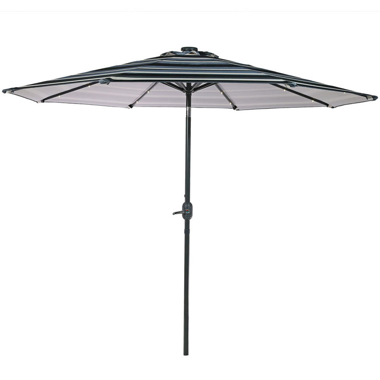 9' Catalina Beach Stripe Aluminum Solar Lighted Market Umbrella