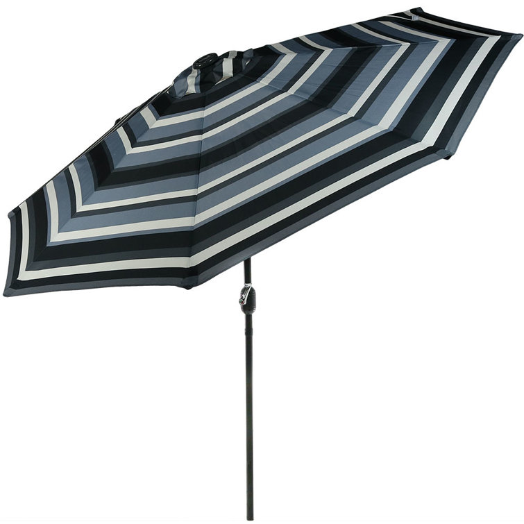 9' Catalina Beach Stripe Aluminum Solar Lighted Market Umbrella