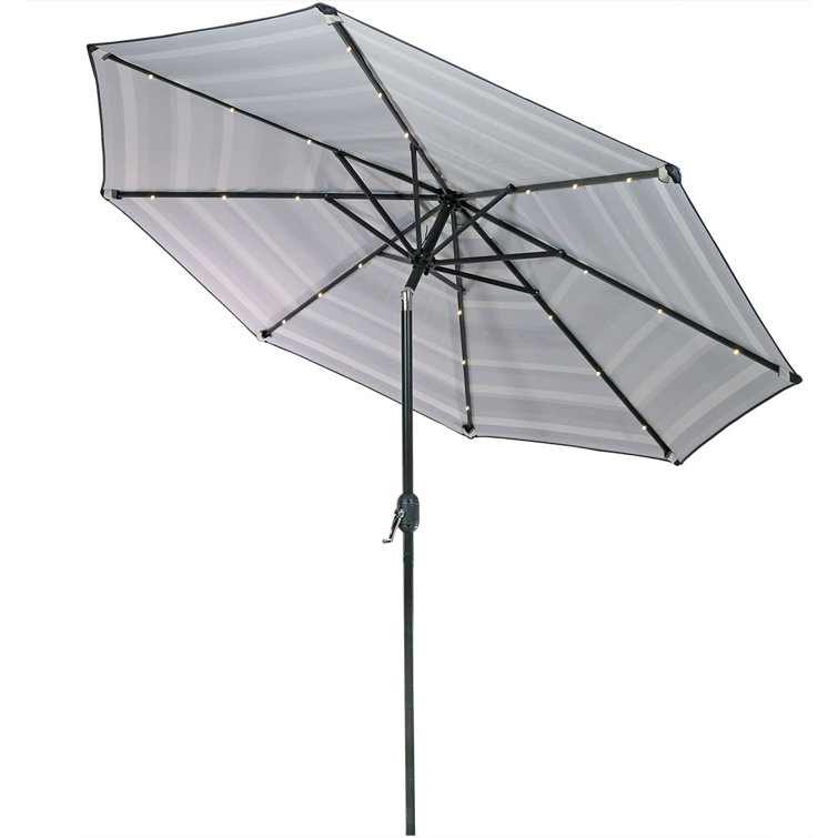 9' Catalina Beach Stripe Aluminum Solar Lighted Market Umbrella