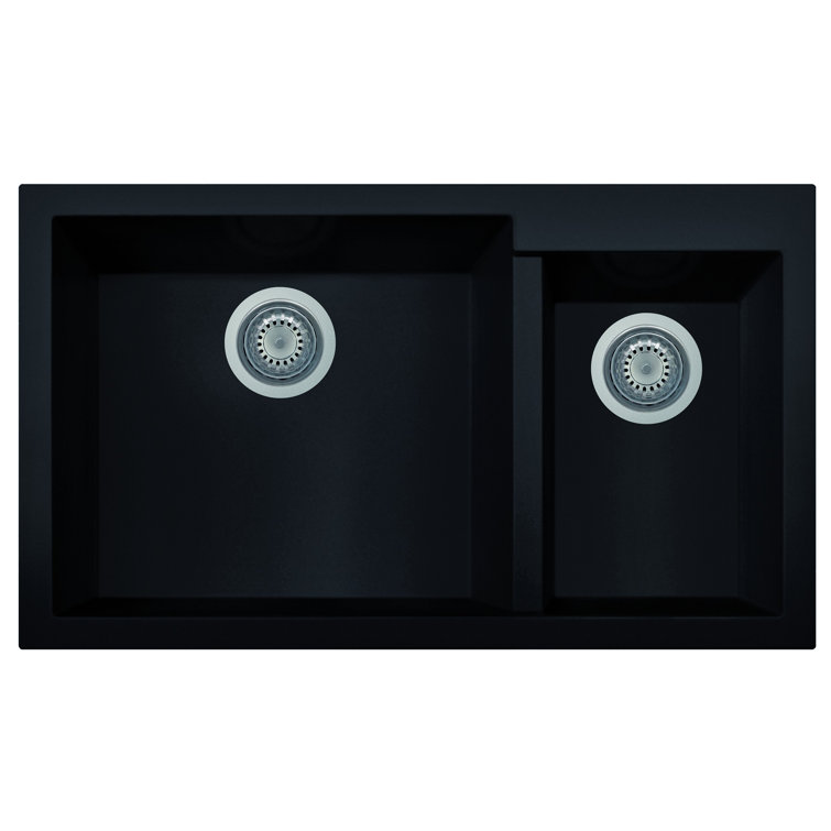 34'' Black Granite Double Bowl Undermount Kitchen Sink