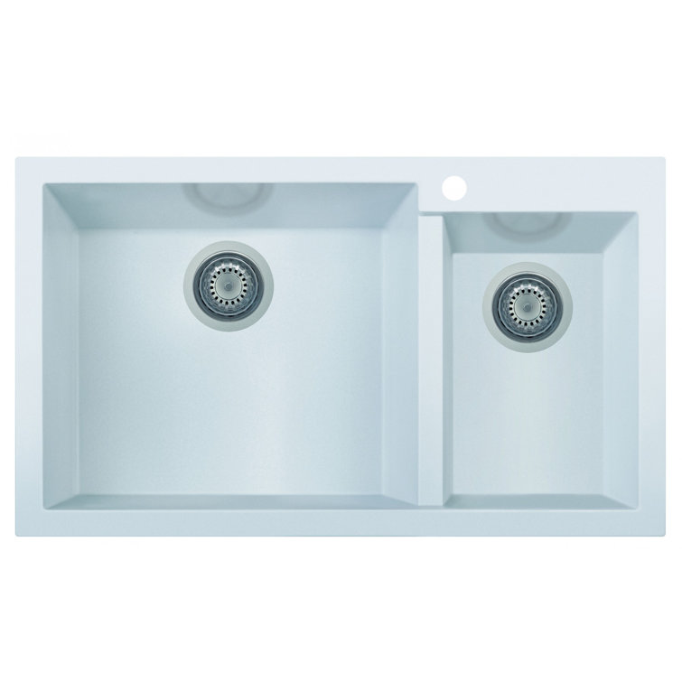 White 34" Double Bowl Drop-In Granite Composite Kitchen Sink