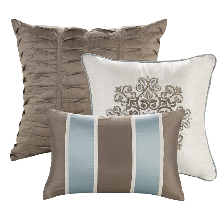 King Brown and Blue Jacquard 7 Piece Comforter Set