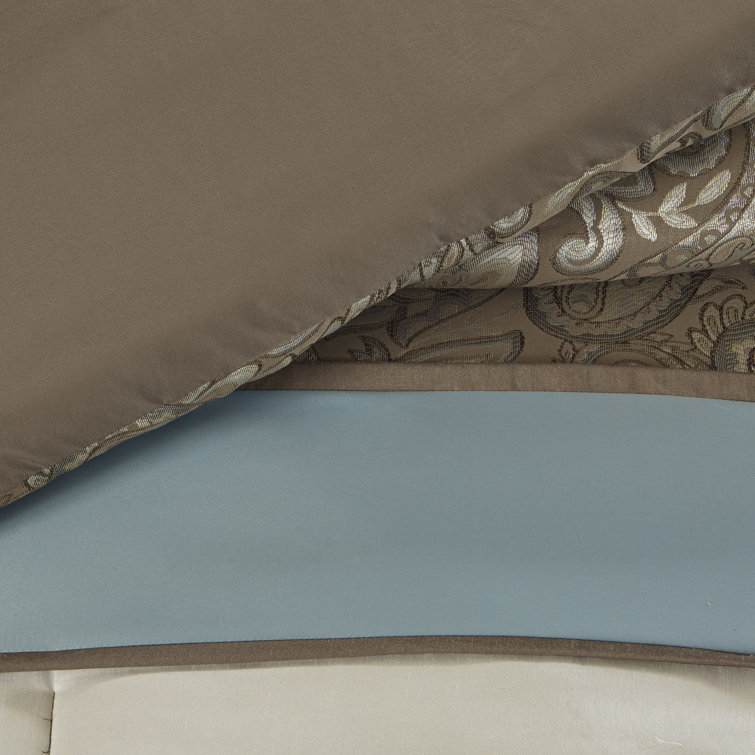 King Brown and Blue Jacquard 7 Piece Comforter Set