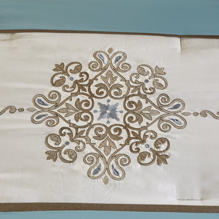 King Brown and Blue Jacquard 7 Piece Comforter Set