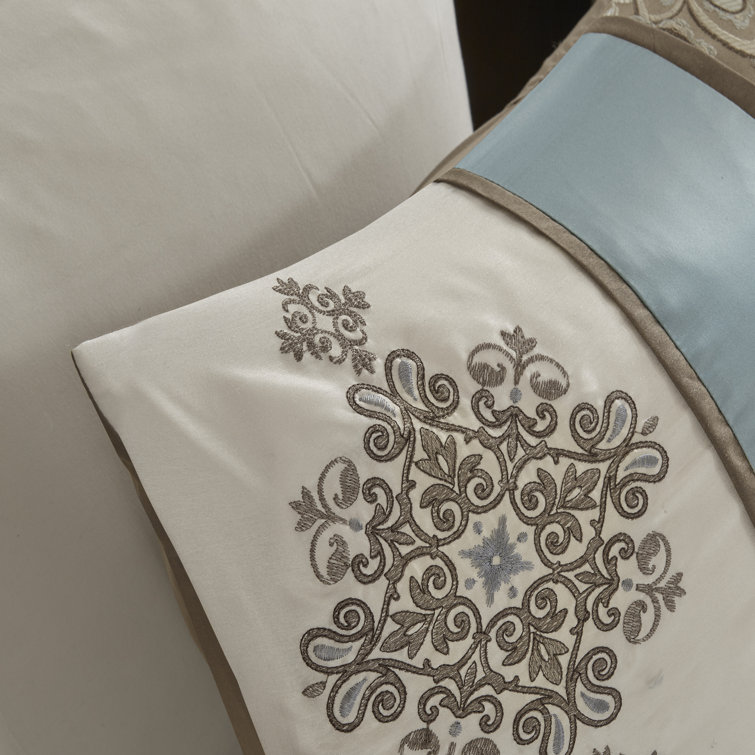 King Brown and Blue Jacquard 7 Piece Comforter Set