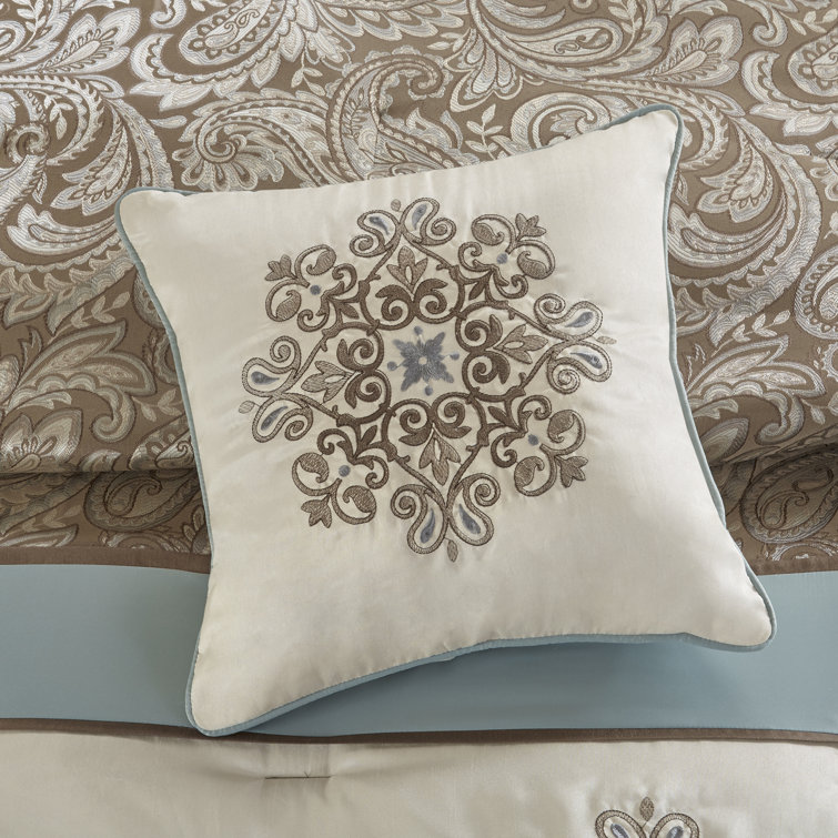 King Brown and Blue Jacquard 7 Piece Comforter Set
