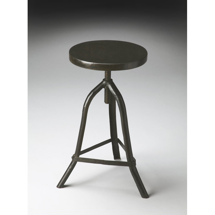 Adjustable Acacia Wood and Iron Swivel Counter Stool, Black