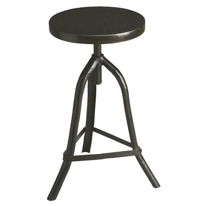Adjustable Acacia Wood and Iron Swivel Counter Stool, Black