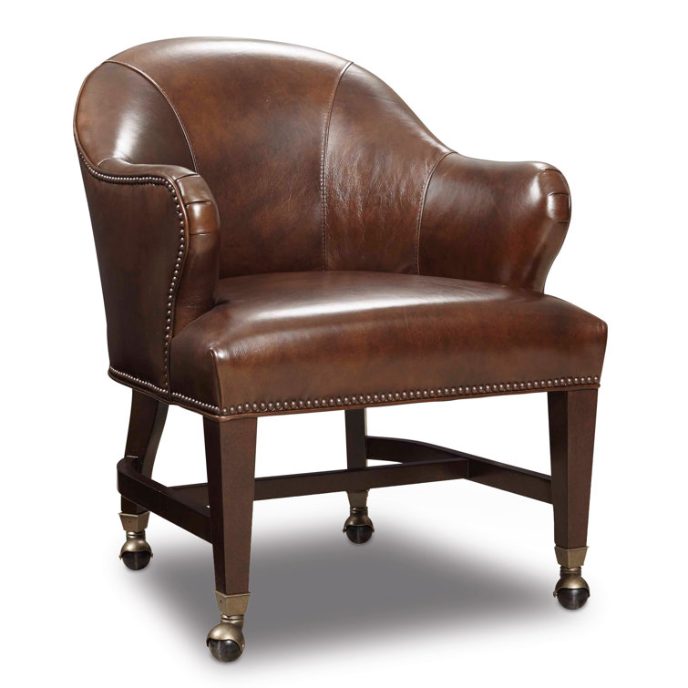 Brown Leather Upholstered Traditional Arm Chair