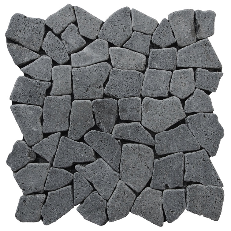 11" x 11" Black Tumbled Marble Mosaic Tile