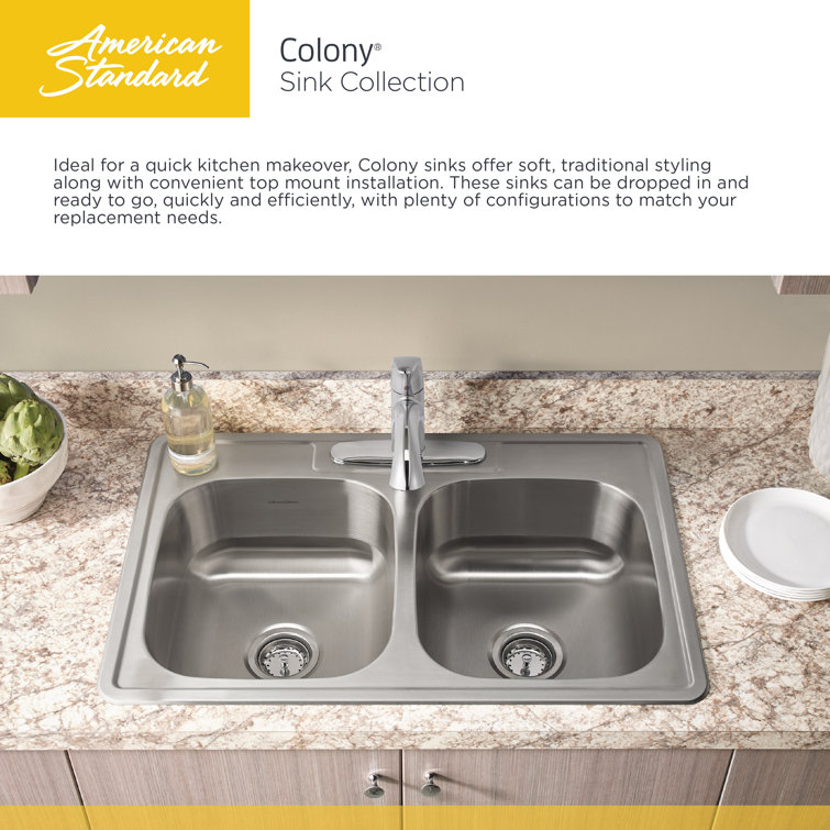 Colony 33" Stainless Steel Double Bowl Kitchen Sink with 4-Hole Topmount