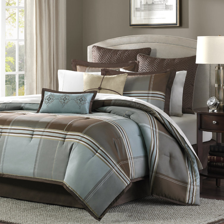 King Brown and Blue Reversible Microfiber Bedspread Set