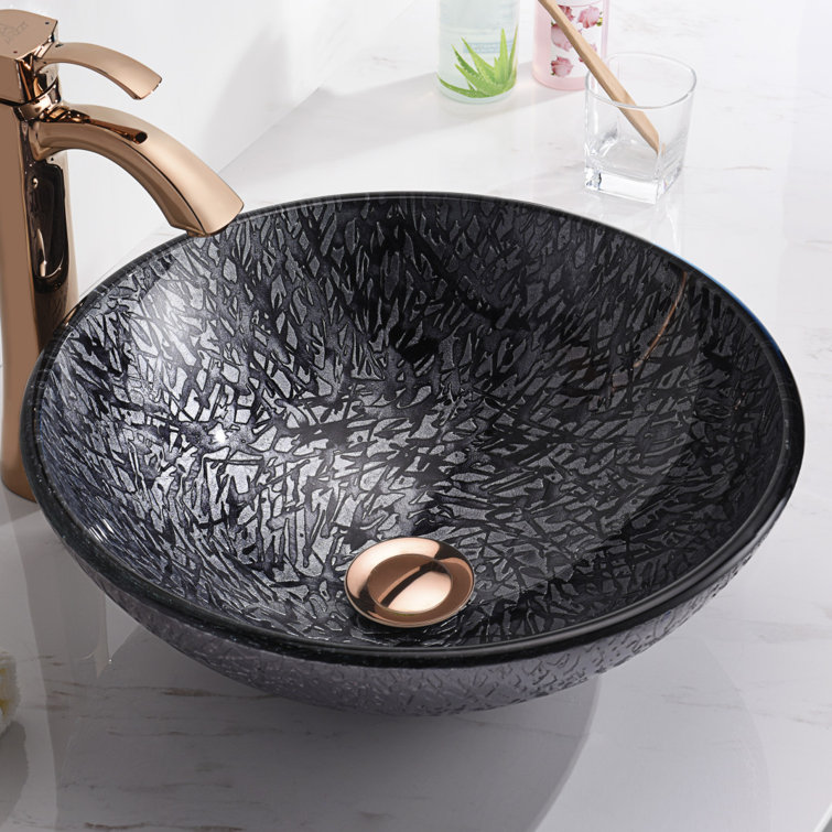 Arctic Sheer 16.5'' Gray Tempered Glass Circular Bathroom Sink
